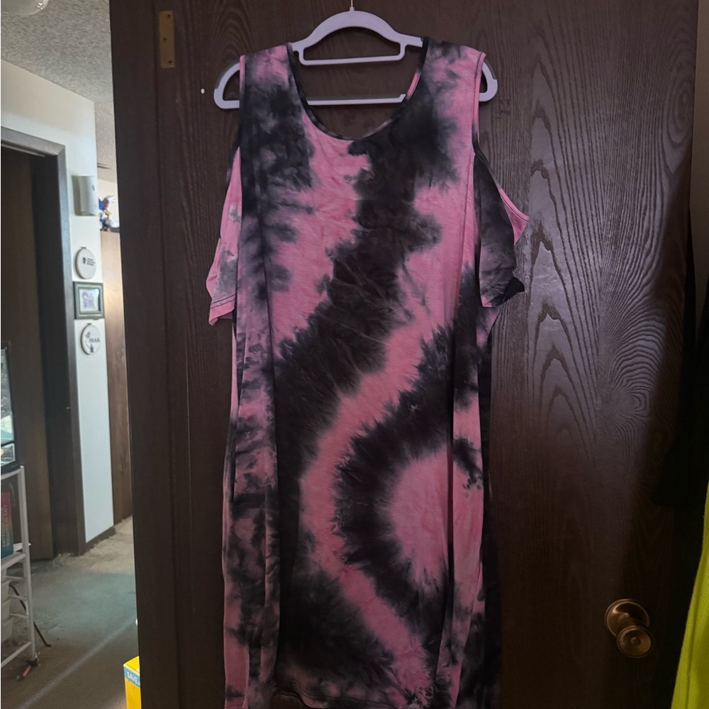 Tie-Dye Pink and Black Women's Dress 3X